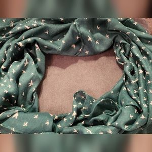 Scarf -forest green with tan birds